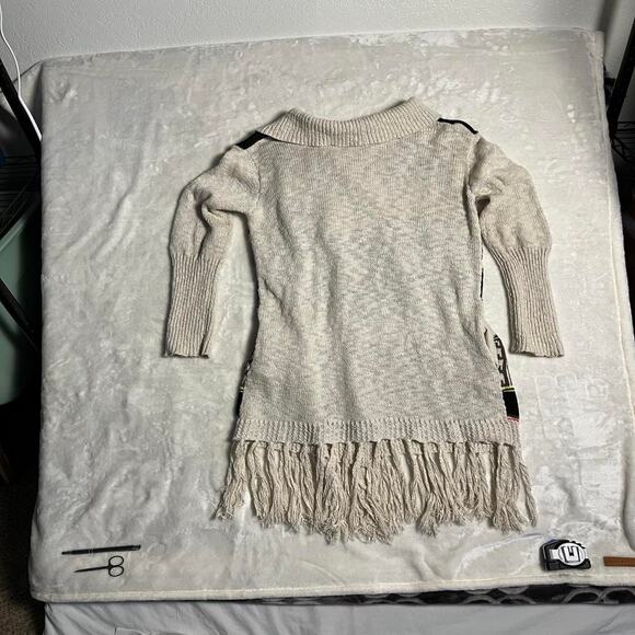 Princess Vera Wang Sweater Large Cardigan Tribal SW Fringe Hippy Boho Duster - Picture 2 of 9